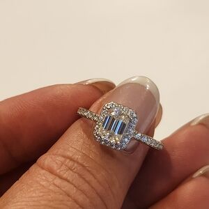 Ring Luxury Gra Emerald Radiant Rectangle Baguette Cut Halo VVS Moissanite 925 S